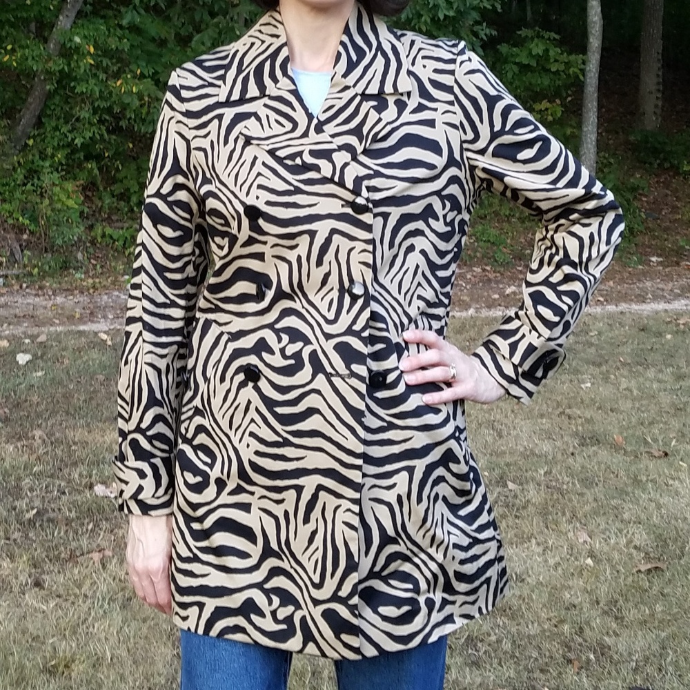 Dana Buchman Animal Print Trench Coat Sz XS Lightweight Jacket
